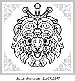 cute lion head cartoon zentangle arts. isolated on white background. Vector illustration