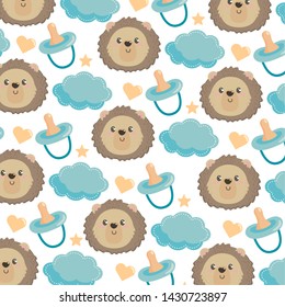 cute lion head with diaper and cloud background
