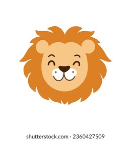 Cabeza de león con estilo de caricatura plana. Un animal de la jungla sonriente. Ilustración del vector