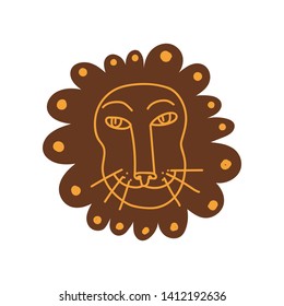 Cute Lion Head, Hand Drawn Design Element Can Be Used for T-shirt Print, Poster, Card, Label, Badge Stylized Vector Illustration