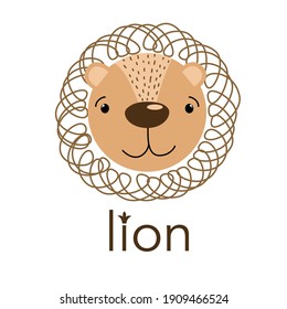 Cute lion head isolated on white. Cartoon character faces of lion, Vector illustrations. Scandinavian art. Baby card