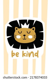 Cute Lion Head Poster in Scandinavian Stylish for Nursery. Cute Scandinavian Lion Art Print Wall Decoration