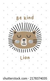 Cute Lion Head Poster in Scandinavian Stylish for Nursery. Cute Scandinavian Lion Art Print Wall Decoration