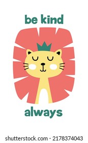 Cute Lion Head Poster in Scandinavian Stylish for Nursery. Cute Scandinavian Lion Art Print Wall Decoration