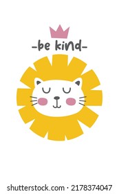 Cute Lion Head Poster in Scandinavian Stylish for Nursery. Cute Scandinavian Lion Art Print Wall Decoration