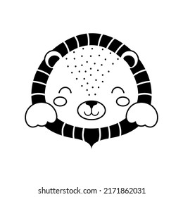 Cute lion head in Scandinavian style. Animal face for kids t-shirts, wear, nursery decoration, greeting cards, invitations, poster, house interior. Vector stock illustration