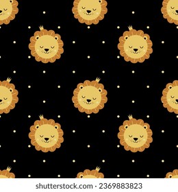 Cute lion head seamless pattern yellow background for funny kids room decoration, wallpaper, wrapping paper, fabrics, bedding, fashion, best selling