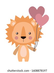 Cute lion with heart balloons design, Animal zoo life nature character childhood and adorable theme Vector illustration