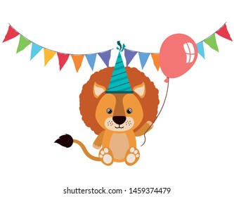 cute lion with helium balloon