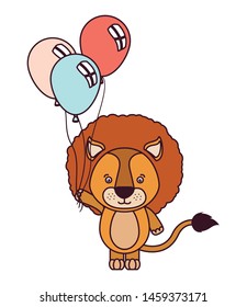 cute lion with helium balloons