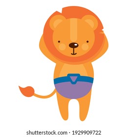 cute lion hero animal character