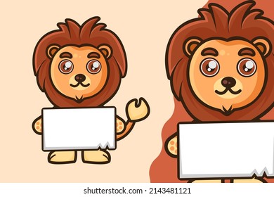 cute lion holding a board Cartoon character