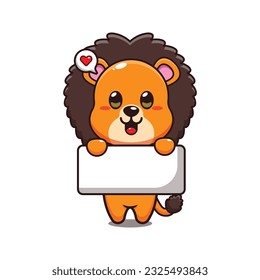 cute lion holding greeting banner cartoon vector illustration.