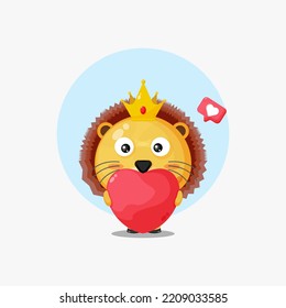 Cute Lion Hug Love Heart Cartoon Icon Illustration