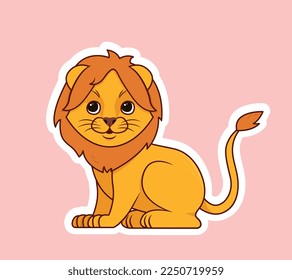 Icono de león. Rey de bestias y depredador peligroso. Pegatina para redes sociales y mensajeros. Biología y fauna tropical africana. Dibujo vectorial plano de dibujos animados
