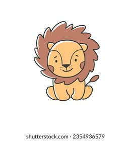 Cute lion icon for logo, vector hand drawn art