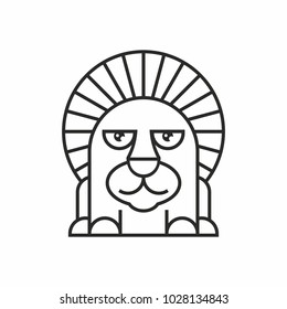 cute lion icon, thin line style, flat design