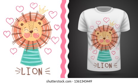 Cute lion - idea for print t-shirt. Hand draw