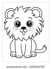 Cute Lion, Lion illustration, Cute Lion Coloring Pages for kids, Black and white, Coloring Pages for kids, Animals.