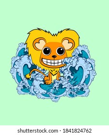 cute lion illustration design for sukajan is mean japan traditional cloth or t-shirt with digital hand drawn Embroidery Men T-shirts Summer Casual Short Sleeve Hip Hop T Shirt Streetwear