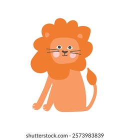 Cute lion illustration with an orange mane and friendly expression. Perfect for jungle, safari, and wildlife-themed designs showcasing majestic animals.