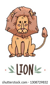 Cute lion illustration with sign
