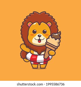 Cute lion illustration. Summer time. Cute vector design character. Vector isolated flat illustration for poster, brochure, web, mascot, sticker, logo and icon.