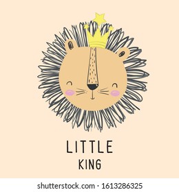 cute lion illustration vector print for kids tee