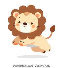cute lion jumping wild animal cartoon character flat color vector illustration template design