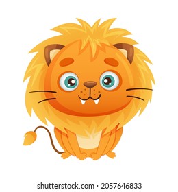 Cute lion jungle baby animal cartoon vector illustration on white background