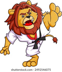 Cute Lion karate cartoon vector of illustration