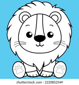 Cute Lion  Kawaii Lion black   white outline for coloring book 