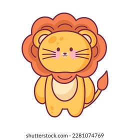 Cute lion kawaii icon isolated