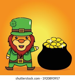 Cute Lion Kawaii As Leprechaun Mascot Character