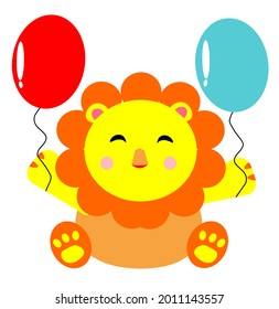 Cute Lion Kids With Balloon, Perfect for illustration, Background, Pattern, Icon, Logo, Print on Fabric, Etc.