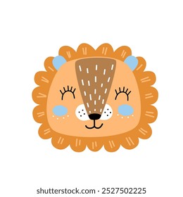 Cute lion for kids design in pastel colors. Cute childrens character. Vector illustration in flat style