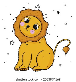 Cute lion kids vector illustration. Hand drawn cartoon vector illustration for posters, cards, t-shirts. Isolated objects. Concept for children print.