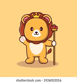 Cute lion king with crown cartoon illustration