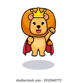 Cute lion king flying like superhero design icon illustration