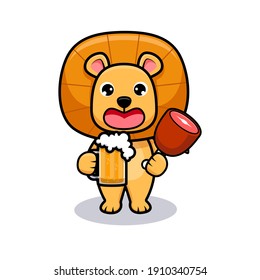 Cute lion king party and drinking beer design icon illustration