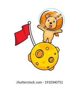 Rey de león lindo de pie en la ilustración del icono de diseño de la luna
