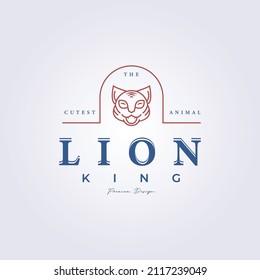 cute lion king vintage line logo smiling mascot cat lion vector template illustration graphic design