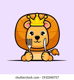 Cute lion king waiting for food design icon illustration