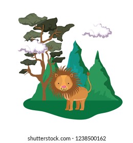 cute lion in the landscape