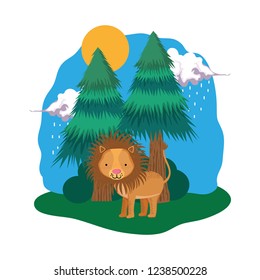 cute lion in the landscape