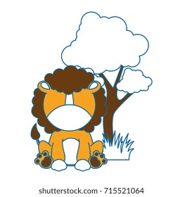 cute lion in landscape