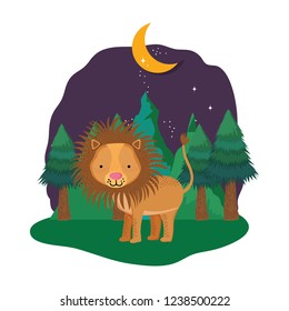 cute lion in the landscape on the night