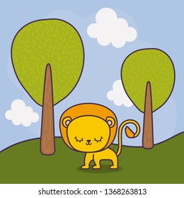 cute lion in landscape scene nature