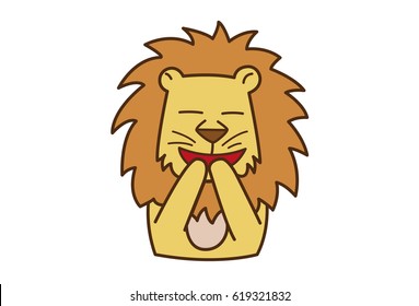 Cute Lion Laughing. Vector Illustration. Isolated on white background.