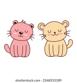 Cute Lion Lioness Big Cat Animal Couple Cartoon Character with Happy Expression